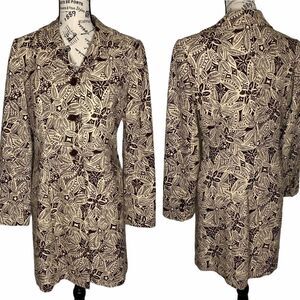 VTG Donna Rae Textured Tribal Print Bohemian Button Up Trench Coat Size 10